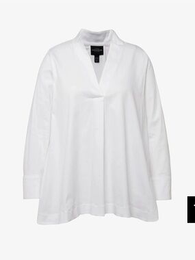 Ulla Popken plus White V-Neck Long Sleeve Women's Top Tunic Cotton Blend 20/22